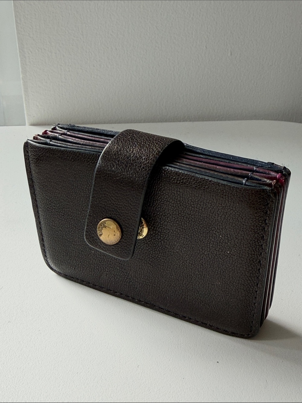 Fossil Black Leather Snap Wallet with Gold Hardware